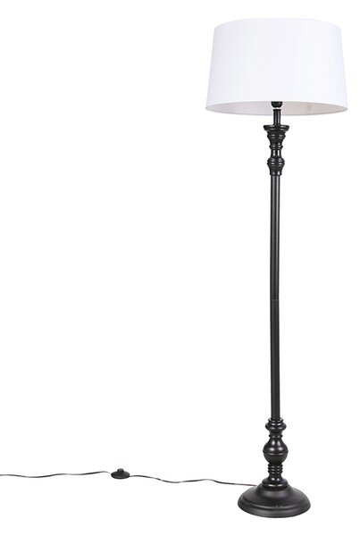 Stojacia lampa čierna s ľanovým tienidlom biela 45cm - Classico