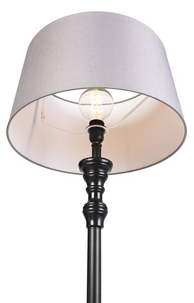Stojaca lampa čierna s tienidlom z ľanu sivá 45 cm - Classico