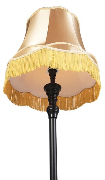 Stojaca lampa čierna s tienidlom Granny zlatá - Classico