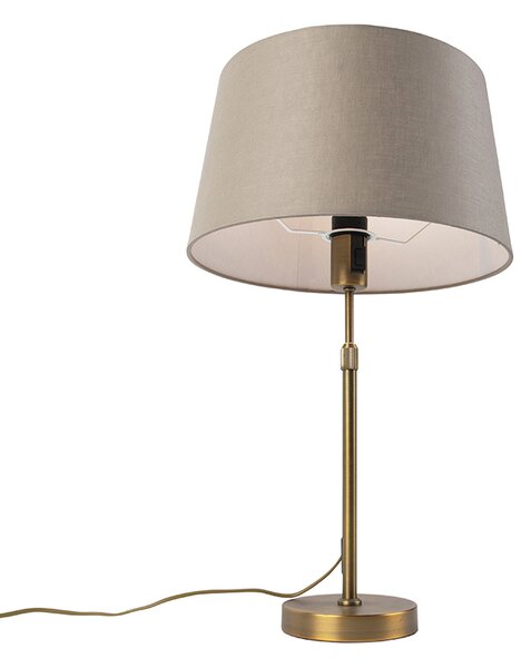 Stolná lampa bronzová s tienidlom z ľanu taupe 35 cm - Parte