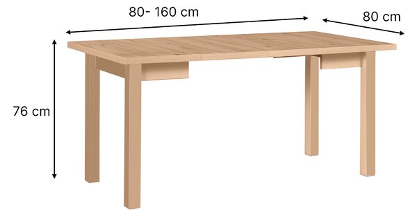 Rozkladací jedálenský stôl Mixi 8 80-160x80 - sonoma