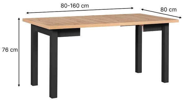 Rozkladací jedálenský stôl Mixi 8 80-160x80 - artisan / čierna