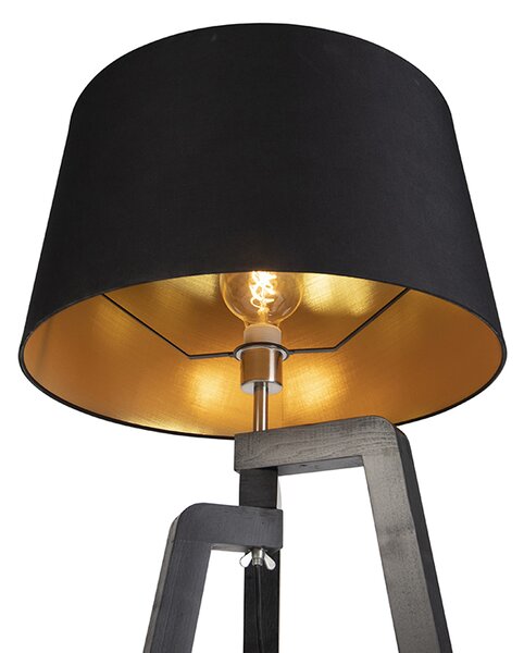 Trojnohá stojaca lampa s tienidlom z bavlny čierna so zlatom 50 cm - Puros