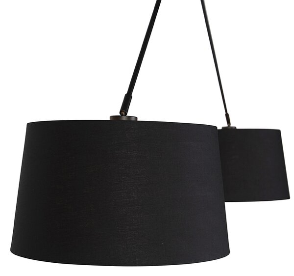 Závesné svietidlo čierne s čiernymi a zlatými bavlnenými tienidlami 35 cm 2-svetlo - Blitz