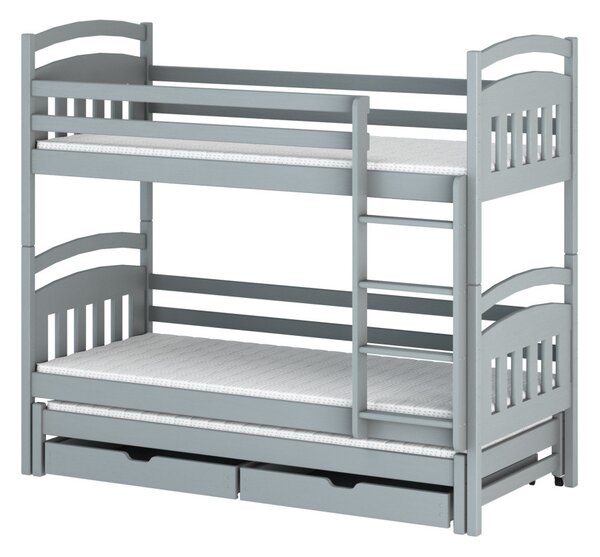 Poschodová posteľ so šuplíkmi a prístelkou ABAYOMI - 90x190, šedá