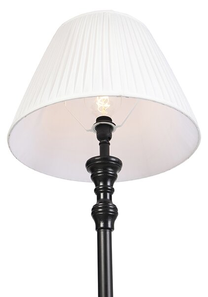 Stojaca lampa čierna s plisovaným tienidlom bielym 45 cm - Classico