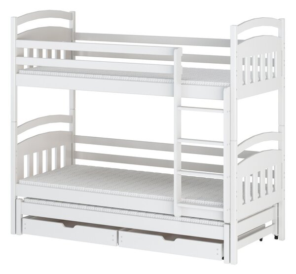 Poschodová posteľ so šuplíkmi a prístelkou ABAYOMI - 90x200, biela