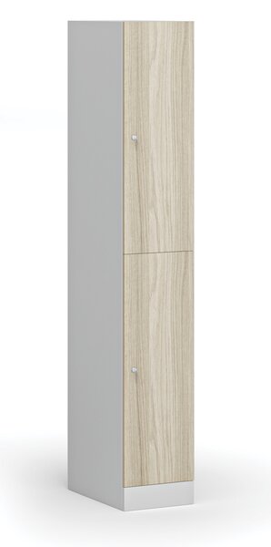 Šatníková skrinka s úložnými boxmi, 2 boxy, 1850 x 300 x 500 mm, cylindrický zámok, laminované dvere, dub prírodný