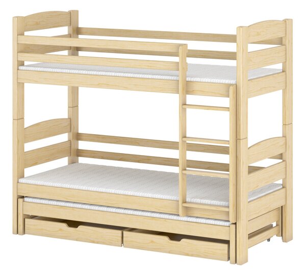 Poschodová posteľ so šuplíkmi a prístelkou CAILEAN - 80x180, borovica