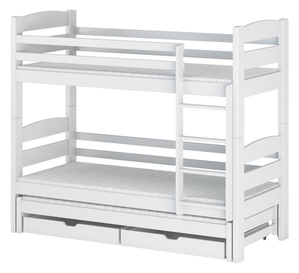 Poschodová posteľ so šuplíkmi a prístelkou CAILEAN - 80x160, biela