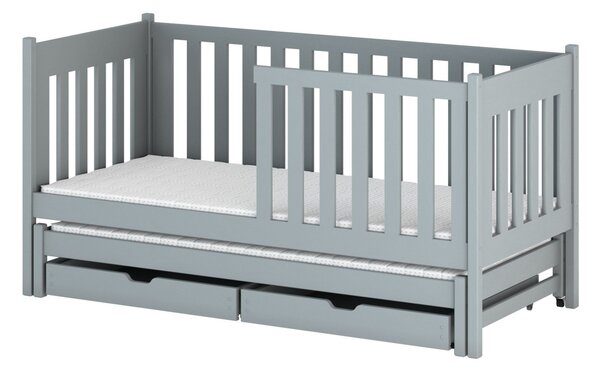Detská posteľ s prístelkou a úložným priestorom KAENA - 90x200, šedá