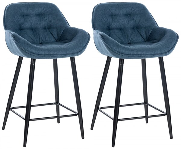 Barová stolička Gibson (SET 2 ks) - látka, kovové nohy čierne - Modrá