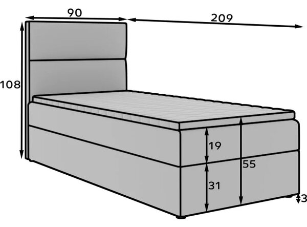 Jednolôžková kontinentálna posteľ 90x200 OAKENLY - modrá