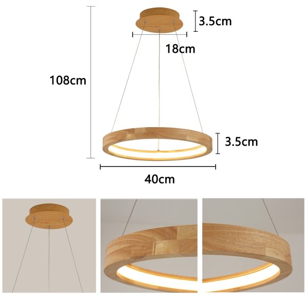 Brilagi - LED luster na lane UMEA WOOD, LED/30W/230V, priemer 40 cm, drevo