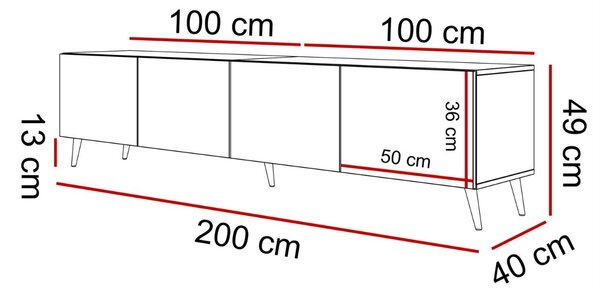 TV STOLÍK ELEGANTE KAŠMÍR + ČIERNE NOŽIČKY 200 cm