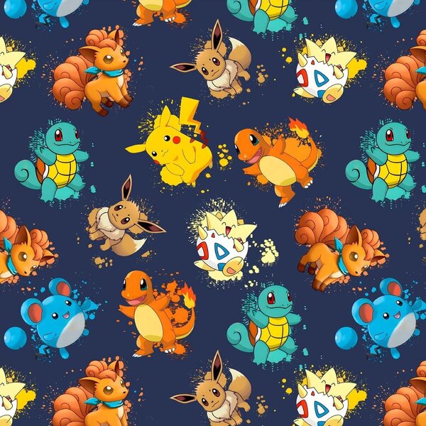 Metráž Teplákovina digital - Pokémon - Modrá tmavá
