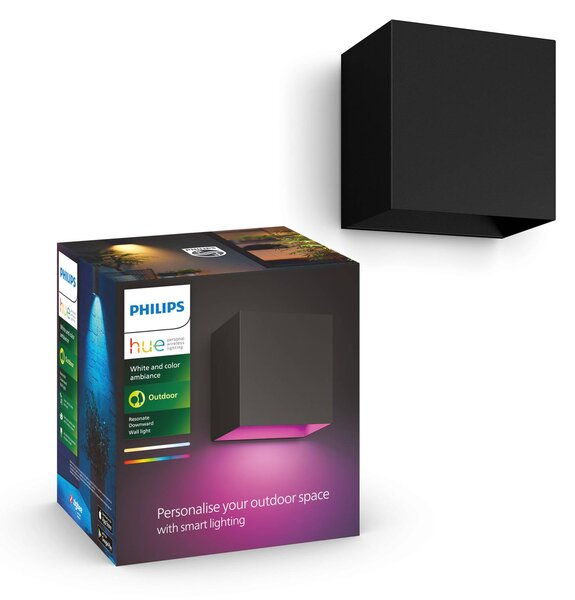 Philips Hue LED vonkajšie nástenné svietidlo Resonate, čierna, RGBW, IP44, Čierna, Hliník, Moderný, Nástenné svietidlo