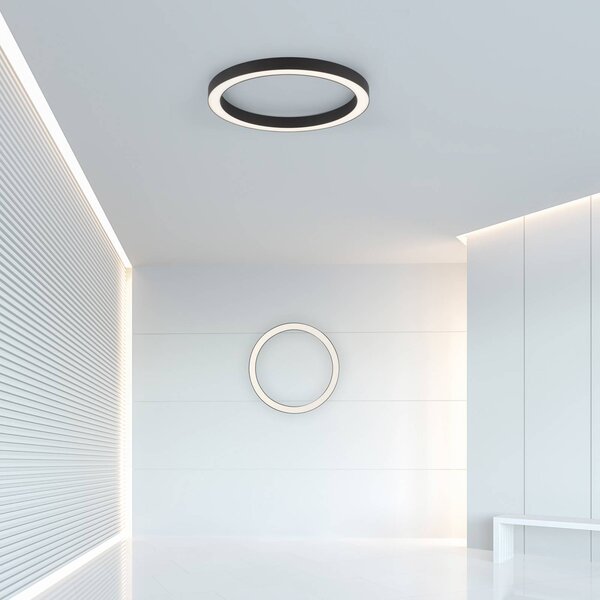 PURE stropné LED svetlo Lines, Ø 50 cm, antracitová, diaľkové ovládanie, Čierna, Obývacia izba / jedáleň, Hliník, Moderný, Závesné svietidlo