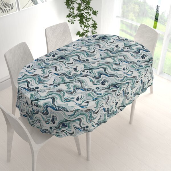 Biante Bavlnený oválny obrus Sandra SA-587 Modro-zelené designové vlnky na mintovom 50x100 cm