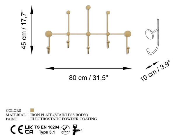 Kovový nástenný vešiak v zlatej farbe Dama – Kalune Design