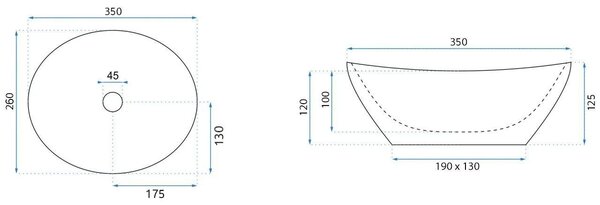 Rea Sofia Mini, umývadlo na dosku 350x260x125 mm, imitácia kameňa - šedá Grigio, REA-U9237