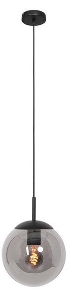 Závesné svietidlo Bollique, čierne, Ø 20 cm, sklo, 1-lampa, guľa, Čierna, Obývacia izba / jedáleň, kov, Závesné svietidlo