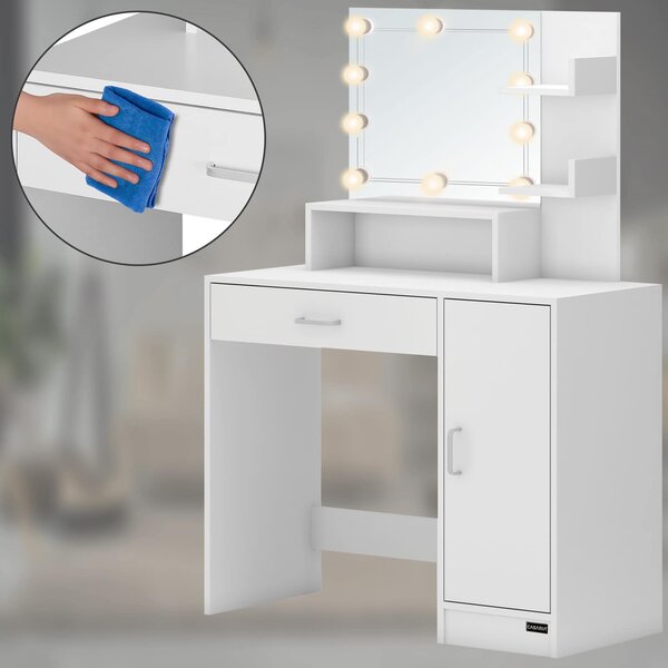 Toaletný stolík Jocelyn s LED osvetlením 140x90x40 cm - biely
