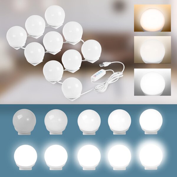 Toaletný stolík Jocelyn s LED osvetlením 140x90x40 cm - biely