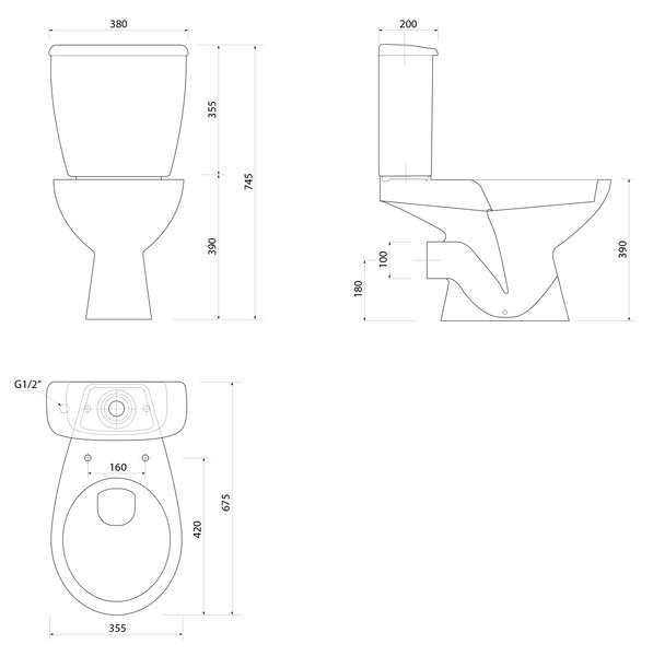 Aqualine Aqualine, JOSE WC kombi, dvojtlačítko 3/6l, zadný odpad, biela, PS8812