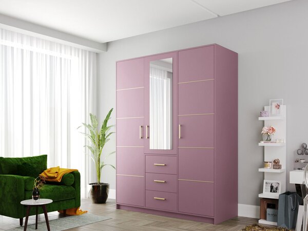 Mirjan24 Trojdverová šatníková skriňa Lily II D3, Farby: slivka / slivka + zlatá, Nadstavec: nie 5903211345005
