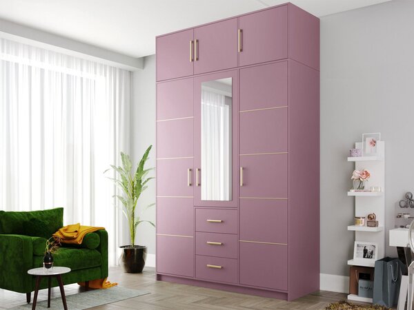 Mirjan24 Trojdverová šatníková skriňa Lily II D3, Farby: slivka / slivka + zlatá, Nadstavec: nie 5903211345005