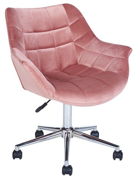 Kancelárska stolička ružová zamatová s bočnými opierkami nastaviteľná výška
