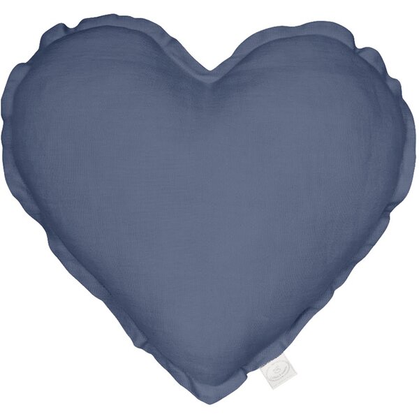 Cotton & Sweets Ľanový vankúš srdce modrá 44cm