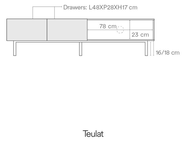 Biely/v prírodnej farbe TV stolík v dekore duba 180x45 cm Arista – Teulat