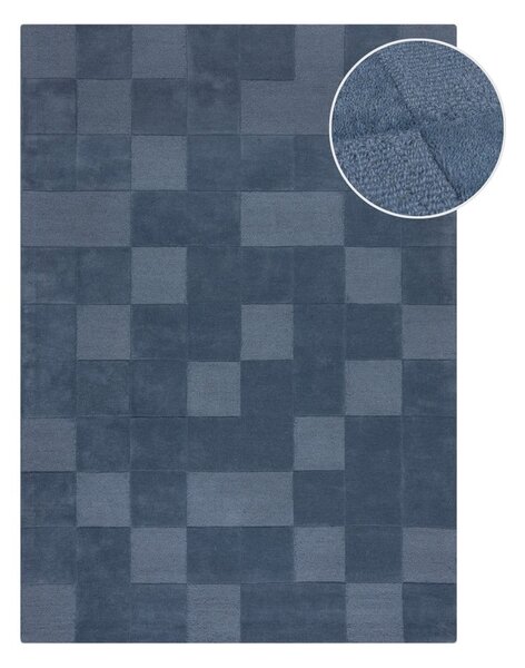 Tmavomodrý ručne tkaný vlnený koberec 160x230 cm Checkerboard – Flair Rugs