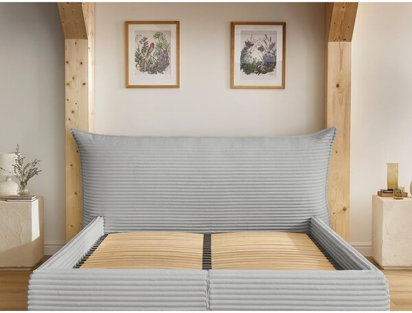 Svetlosivá čalúnená dvojlôžková posteľ s úložným priestorom a roštom 160x200 cm Jade – Bobochic Paris