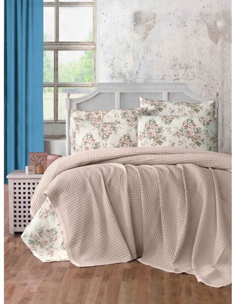 Svetlohnedý bavlnený pléd 220x240 cm Waffle – Mila Home