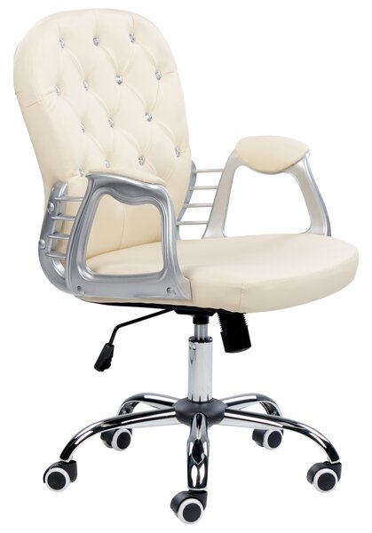 Otočná kancelárska stolička béžová umelá koža plynový zdvih nastaviteľná výška prešívané operadlo s kryštálmi
