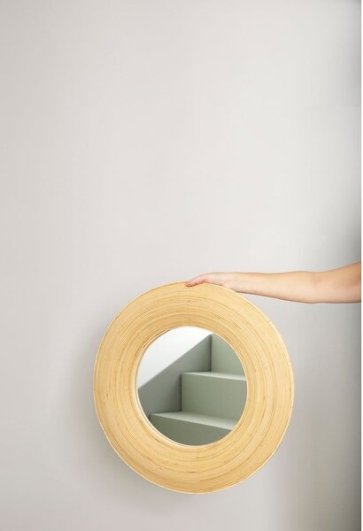 Nástenné zrkadlo s bambusovým rámom ø 60 cm Blush – Hübsch