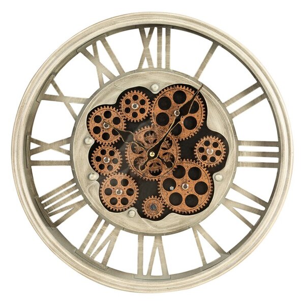 Dekorstudio Vintage nástenné hodiny s rímskymi číslicami a pohyblivými ozubenými kolesami