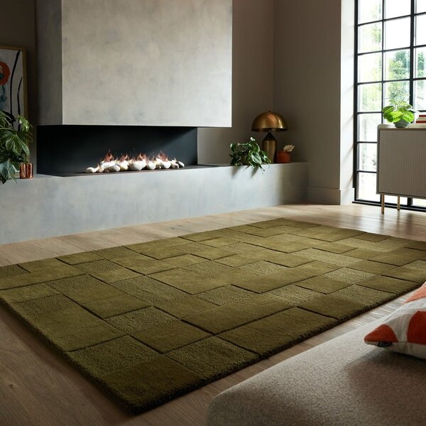 Kaki ručne tkaný vlnený koberec 200x290 cm Checkerboard – Flair Rugs