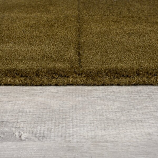 Kaki ručne tkaný vlnený behúň 60x230 cm Checkerboard – Flair Rugs