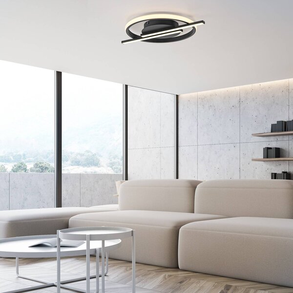 JUST LIGHT. GmbH Korsa LED stropné svietidlo, čierne, Ø31cm, stmievateľné, Čierna, Obývacia izba / jedáleň, kov, Moderný, Závesné svietidlo