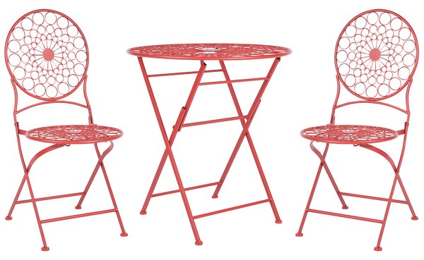 Záhradná bistro sada červená kovová skladacia 2 stoličky stôl vonkajšia odolné voči hrdzi UV francúzsky retro štýl