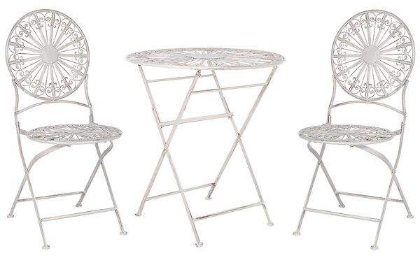 Záhradná bistro súprava biela kovová skladacia 2 stoličky stôl vonkajšia dekoratívna UV odolnosť voči hrdzi francúzsky retro štýl