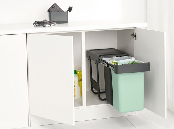 Vstavaný plastový odpadkový kôš na triedený odpad v mentolovo-tmavosivej farbe 30 l Sort&Go – Brabantia