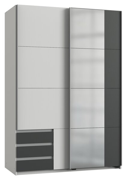 Šatníková skriňa so zrkadlom ERICA grafitová/biela, šírka 135 cm