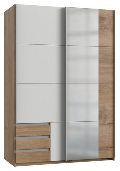 Šatníková skriňa so zrkadlom ERICA prírodná/biela, šírka 135 cm