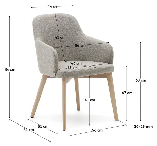 Béžové čalúnené jedálenské kreslo s podrúčkami Nelida – Kave Home