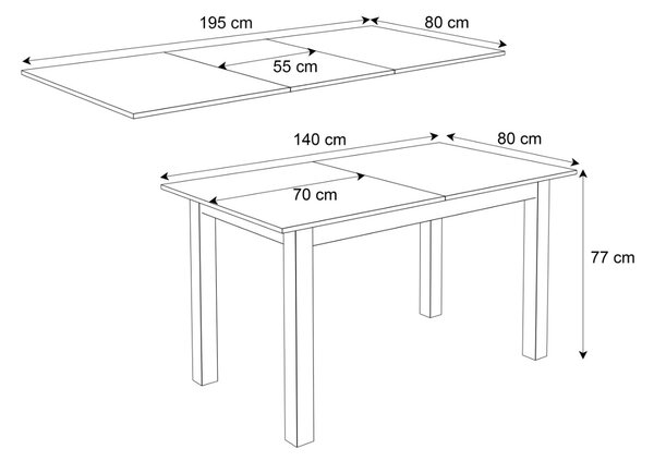 ROZKLADACÍ JEDÁLENSKÝ STÔL DANILO DUB CRAFT ZLATÝ + BIELE NOHY 140 / 195 cm